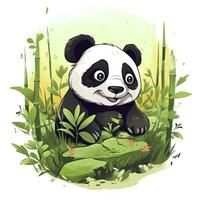 AI generated Cute panda in the middle of a bamboo forest. T-shirt design. AI Generated photo