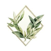 AI generated Watercolor geometry shape wreath with green leaf. AI Generated photo