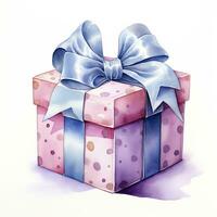 AI generated Watercolor birthday present with bow isolated on white background.  AI Generated photo