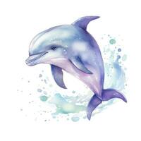 AI generated Watercolor fantasy Baby Dolphin clip art isolated white background. AI Generated photo