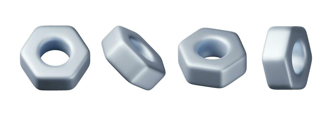 3D Hex Nuts Screw Set Isolated on White