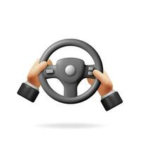 3D Car Steering Wheel in Hands Isolated. vector