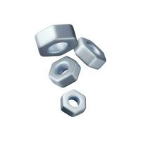 3D Hex Nuts Screw Set Isolated on White vector