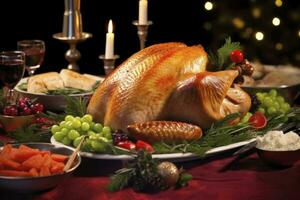 AI generated Christmas turkey dinner. AI Generated photo