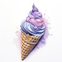 AI generated Watercolor ice cream in a waffle cone. AI Generated photo