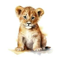 AI generated Watercolor Baby Lion. AI Generated photo