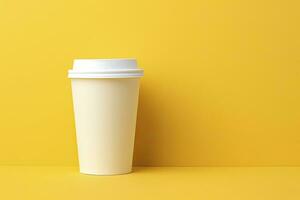 AI generated Blank coffee cup isolated on yellow background. AI Generated photo