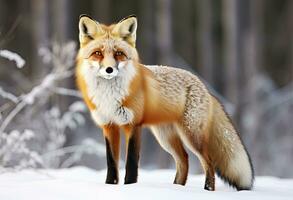 AI generated Red fox standing on snow. AI Generated. photo