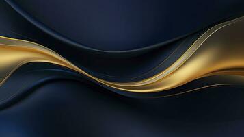 AI generated Gold and navy blue waves abstract. AI Generated. photo