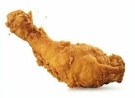 AI generated Fried chicken leg falling in the air isolated on a white background. AI Generated. photo