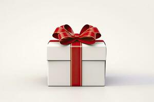 AI generated Gift box with red ribbon isolated on white background. AI Generated photo