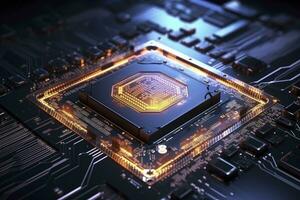 AI generated Futuristic central processor unit. Powerful Quantum CPU motherboard. AI Generated photo