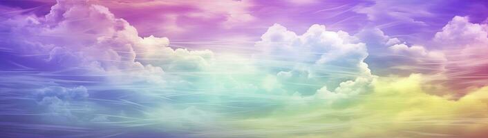 AI generated Rainbow sky with fluffy clouds. Multicolored toned sky. AI Generated. photo