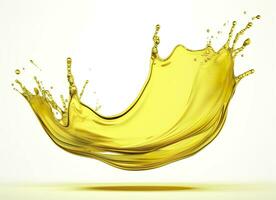 AI generated Olive or engine oil splash, cosmetic serum liquid isolated on white background. Generative AI photo