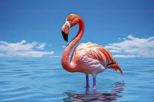 AI generated Pink Flamingo in the water. AI Generated photo