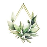 AI generated Watercolor geometry shape wreath with green leaf. AI Generated photo