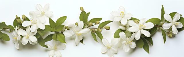 AI generated Jasmine flowers on white surface. AI Generated photo