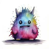 AI generated Watercolor cute monster on white background. AI Generated photo