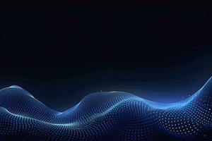 AI generated Dynamic blue particle wave. Abstract sound visualization. Digital structure of the wave flow of luminous particles. AI Generated. photo