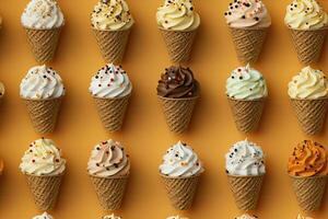 AI generated Incorporate a variety of waffle cones with different ice cream flavors. AI Generated photo