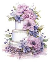 AI generated Watercolor wedding cake isolated on white background.  AI Generated photo