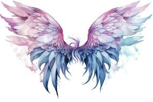 AI generated Beautiful magic watercolor blue pink wings. AI Generated photo