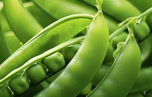 AI generated Close up of peas in pea pod. AI Generated photo