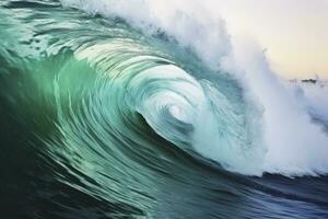 AI generated Extreme close up of thrashing emerald ocean waves. AI Generated photo