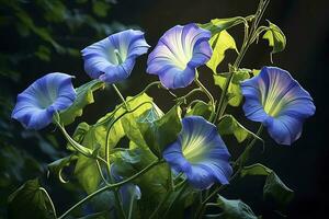 AI generated Morning Glory vine unfurling its delicate petals in the morning light. AI Generated photo