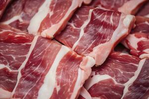 AI generated Macro shot of pork meat. Meat textured background. Beef steak is raw and juicy. AI Generated photo