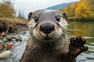 AI generated Otter in the water. AI Generated photo