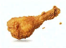 AI generated Fried chicken leg falling in the air isolated on a white background. AI Generated. photo