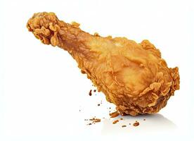 AI generated Fried chicken leg falling in the air isolated on a white background. AI Generated. photo