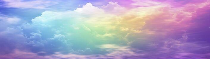 AI generated Rainbow sky with fluffy clouds. Multicolored toned sky. AI Generated. photo