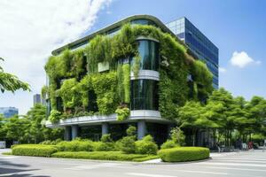 ai generado oficina edificio con verde ambiente. ai generado foto