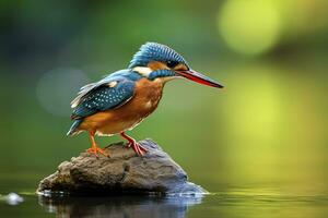 AI generated Kingfisher sitting on the tree branch. AI Generated photo