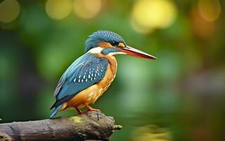 AI generated The common kingfisher wetlands bird colored feathers from different birds. Generative AI photo