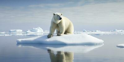 ai generado polar oso en hielo témpano de hielo. derritiendo iceberg y global calentamiento ai generado foto