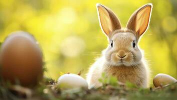 ai generado Pascua de Resurrección conejito con hermosa primavera naturaleza. ai generado foto