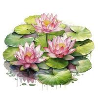 AI generated Water Lily in Pond. Watercolor design. AI Generated photo