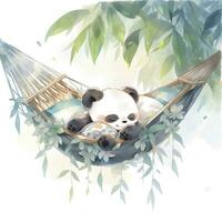 AI generated A sleepy baby panda in a hammock. watercolor illustration. AI Generated photo