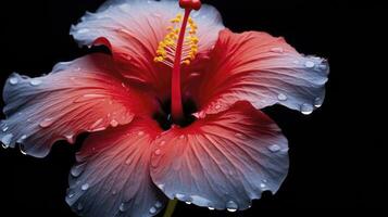 ai generado un hibisco flor con un negro fondo.ai generado. foto