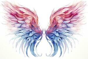 AI generated Beautiful magic watercolor blue pink wings. AI Generated photo