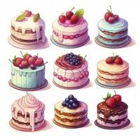 AI generated Set of Cake piece illustration on white background. AI Generated photo