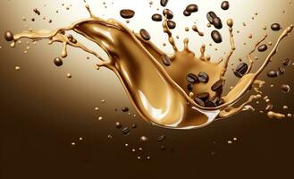 AI generated hot liquid coffee splash with Coffee Bean falling, 3d illustration. AI Generated photo