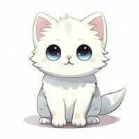 AI generated Cute Kawaii cat clipart icon white background. AI Generated photo