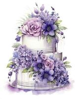 AI generated Watercolor wedding cake isolated on white background.  AI Generated photo