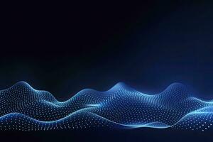 AI generated Dynamic blue particle wave. Abstract sound visualization. Digital structure of the wave flow of luminous particles. AI Generated. photo