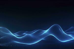 AI generated Dynamic blue particle wave. Abstract sound visualization. Digital structure of the wave flow of luminous particles. AI Generated. photo