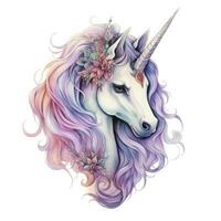 AI generated Watercolor fantasy unicorn clip art. AI Generated photo